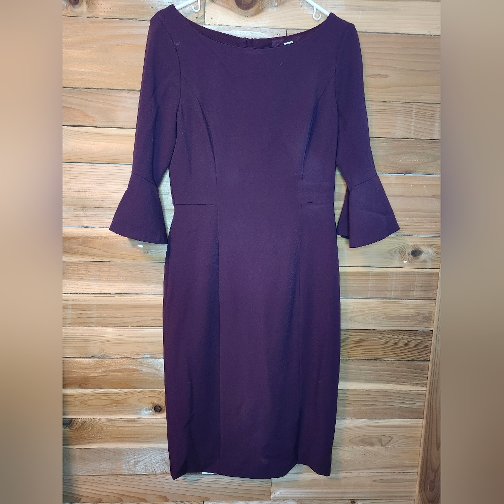 White House Black Market Deep Purple 3/4 Sleeve Dress Suze 6